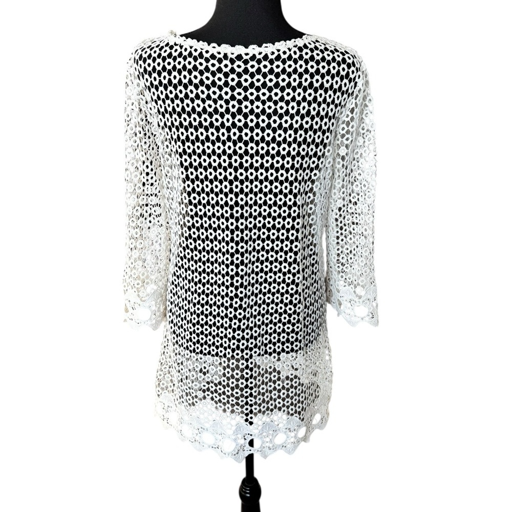 White Crochet Lace Bridal Tunic Bachelorette Beach Bride Honeymoon Cover Up S - Picture 5 of 8